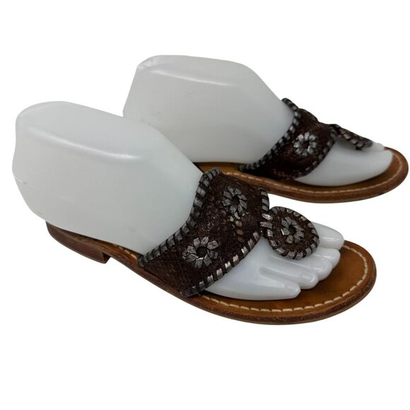 Jack Rogers Womens Flat Sandals Leather Metallic Bronze Slip-On Thong Size 6 - Picture 2 of 7